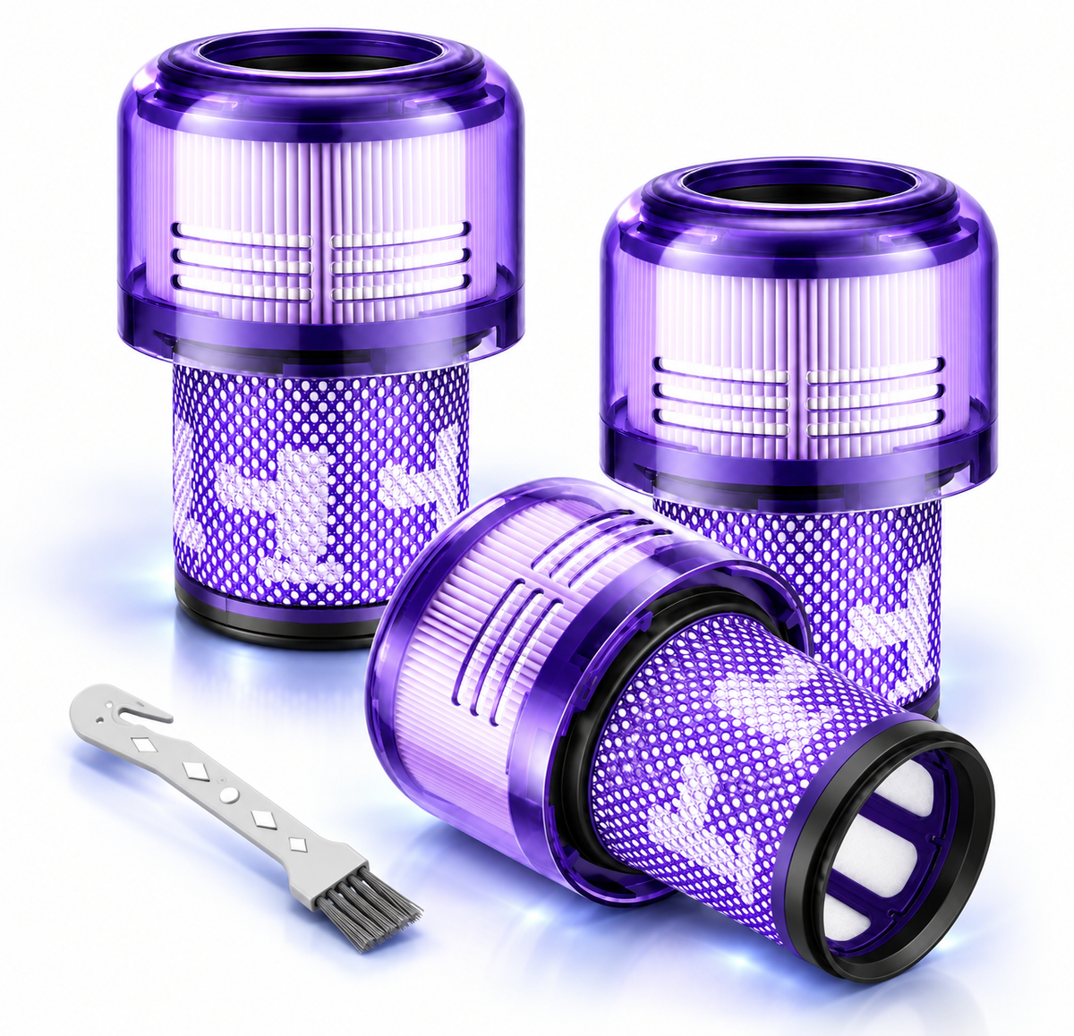 Featured photo showing a 3-pack of replacement filters compatible with Dyson V12 Slim.