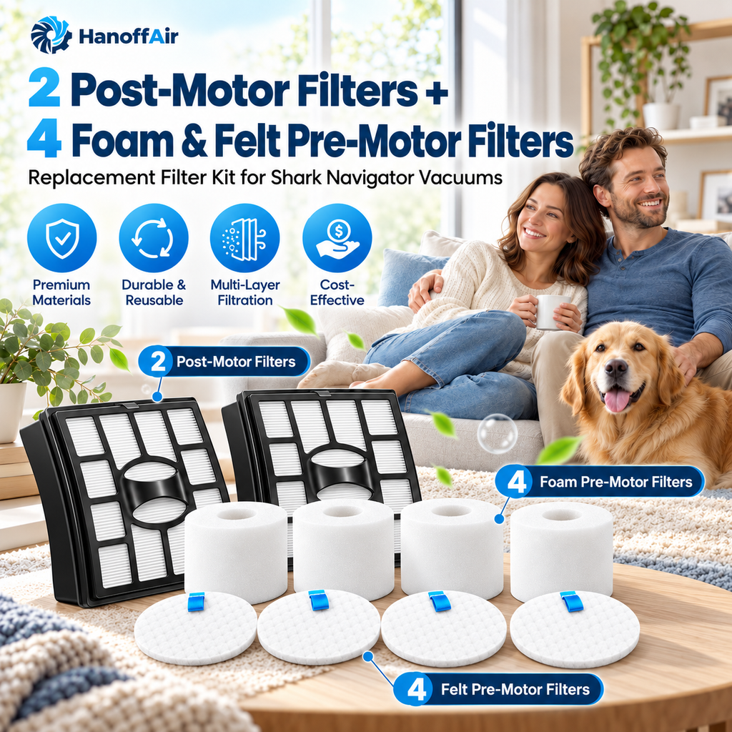 Multiple replacement filters and foam inserts for Shark Rotator.