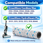 Multi-surface brush roll and replacement filters arranged on a white background.