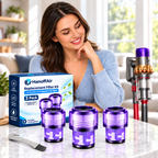 Replacement filters and packaging for Dyson V12 Slim displayed on white.