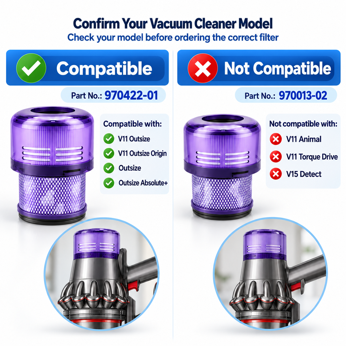 Top-down view of Dyson V11 Outsize filters and packaging.