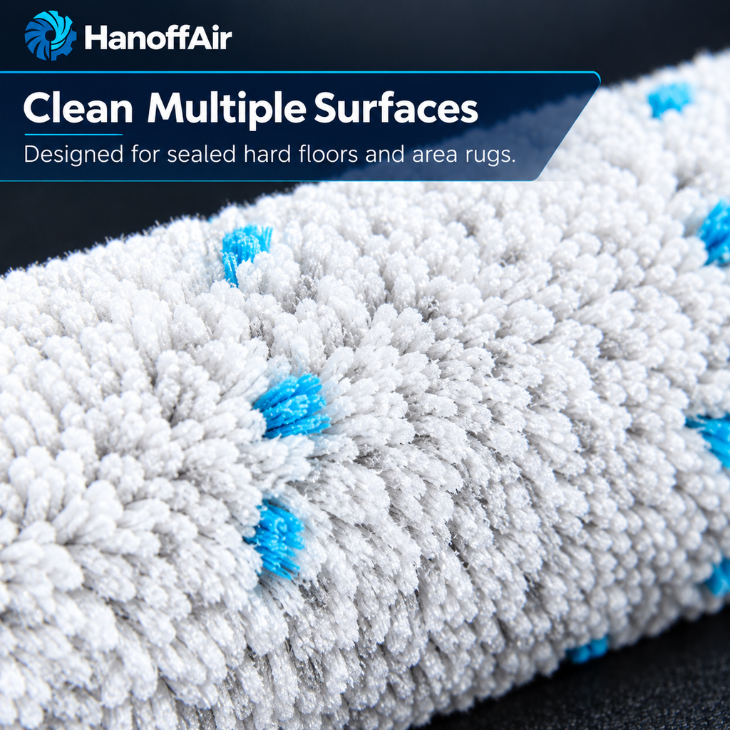Packaged multi-surface brush roll and filter kit with labels visible.