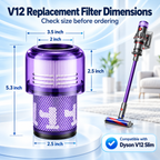 Replacement filters for Dyson V12 Slim arranged on a plain background.