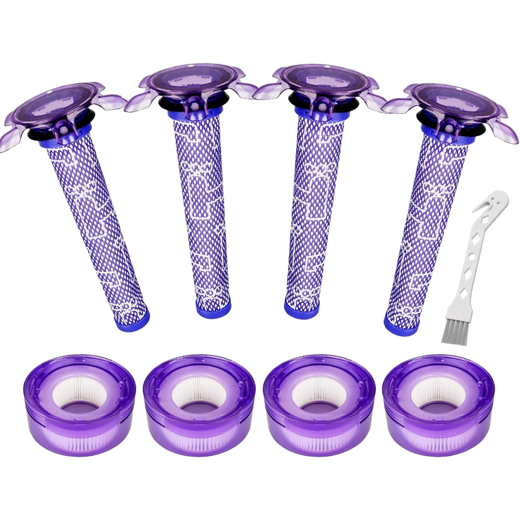 Featured photo showing the Dyson V7 and V8 pre- and post-filter 4-piece kit.