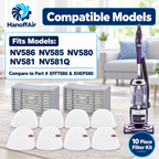Shark NV580 filter pieces and brush components displayed on white.