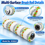 Replacement filters and brush roll components for pet model displayed.