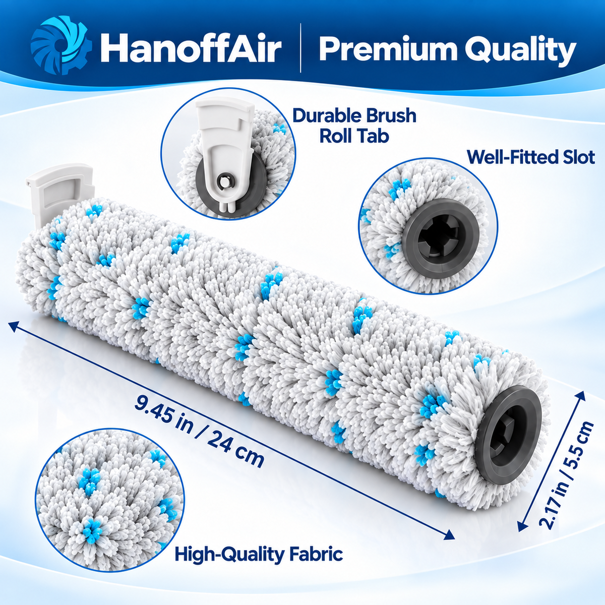 Brush roll and filter components shown side by side on a plain background.