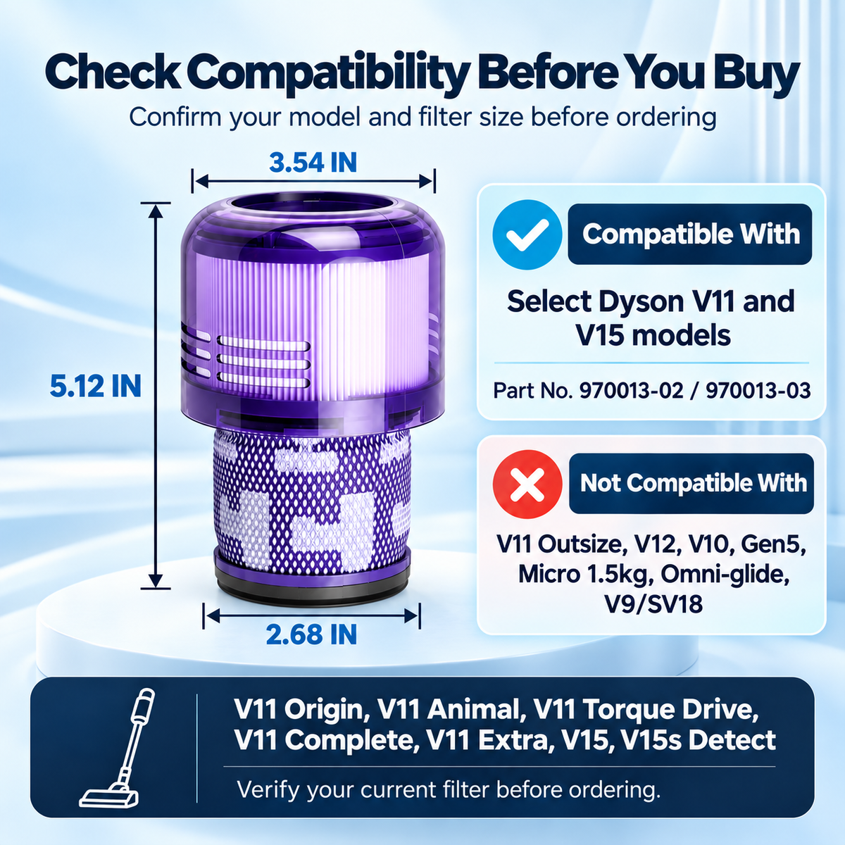 Replacement filters for Dyson V11 and V15 shown side by side.