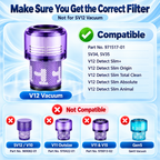 Packaged three-pack of Dyson V12 Slim replacement filters with labels.