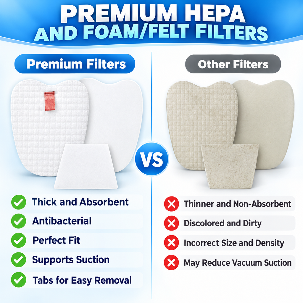 Close-up of filter pleats and foam inserts for Shark Rocket kit.